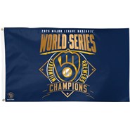This 2026 Brewers Champions flag is an officially licensed product, printed on polyester with a white heading.